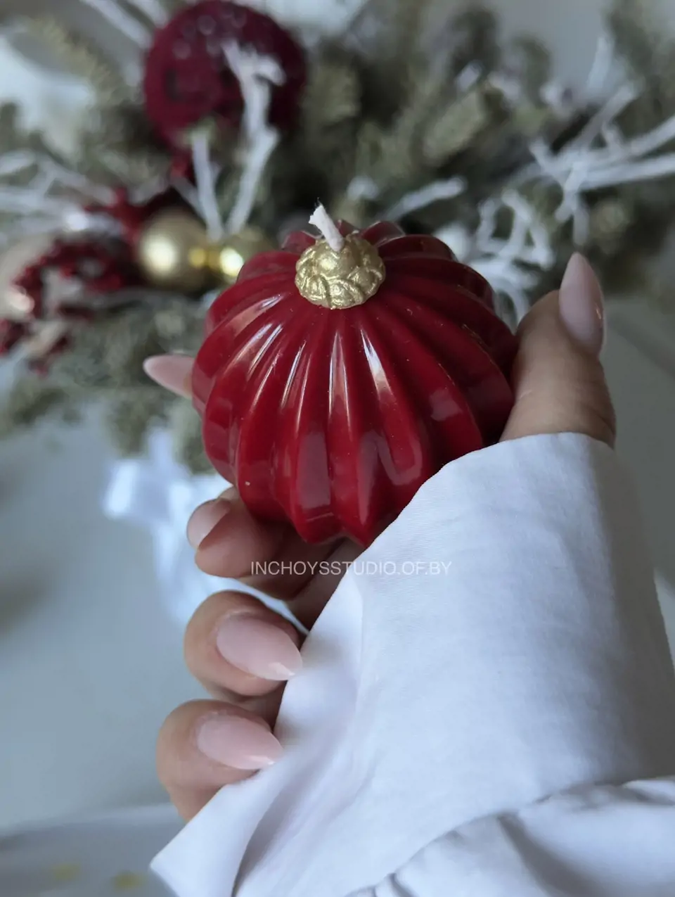 Керамический шар 6 см ребристый красный  — изображение 1