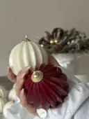 Миниатюра Керамический шар 7 см ребристый красный  3