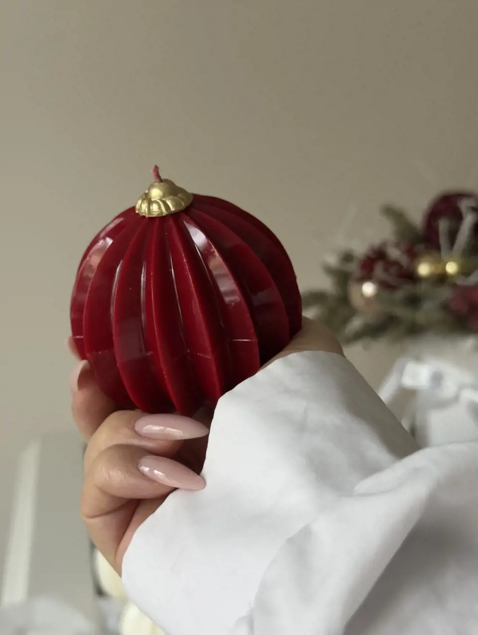 Керамический шар 7 см ребристый красный  — изображение 2