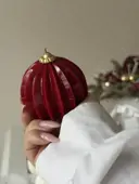 Миниатюра Керамический шар 7 см ребристый красный  2