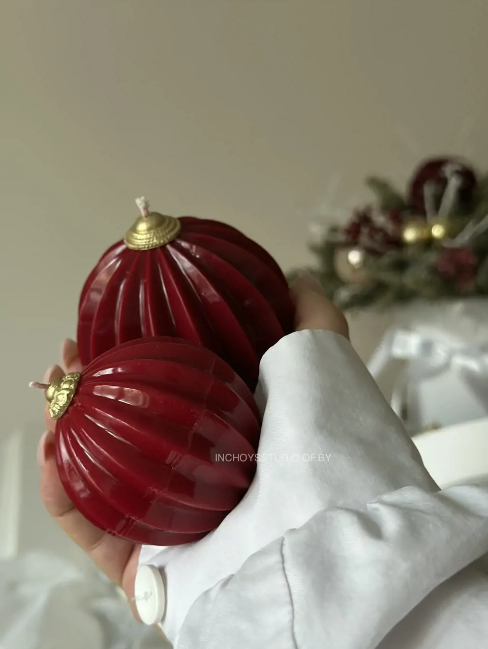 Керамический шар 6 см ребристый красный  — изображение 3